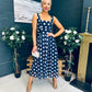 Tracey Detailed Midi Dress Polka Navy