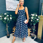 Tracey Detailed Midi Dress Polka Navy