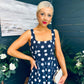 Tracey Detailed Midi Dress Polka Navy