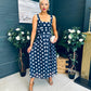 Tracey Detailed Midi Dress Polka Navy
