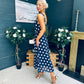 Tracey Detailed Midi Dress Polka Navy