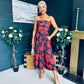 Danni Strapless Bandeau Midi Dress Black w Red