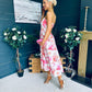 Danni Strapless Bandeau Midi Dress Yellow w Pink