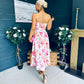 Danni Strapless Bandeau Midi Dress Yellow w Pink