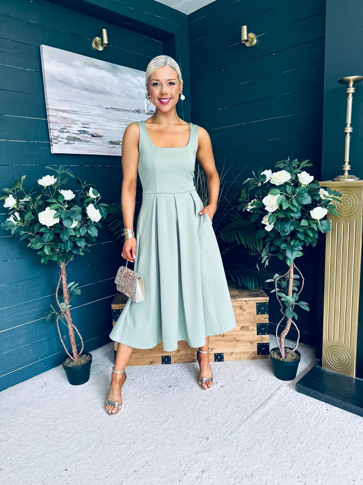 Erica Square Neck Midi Dress Sage