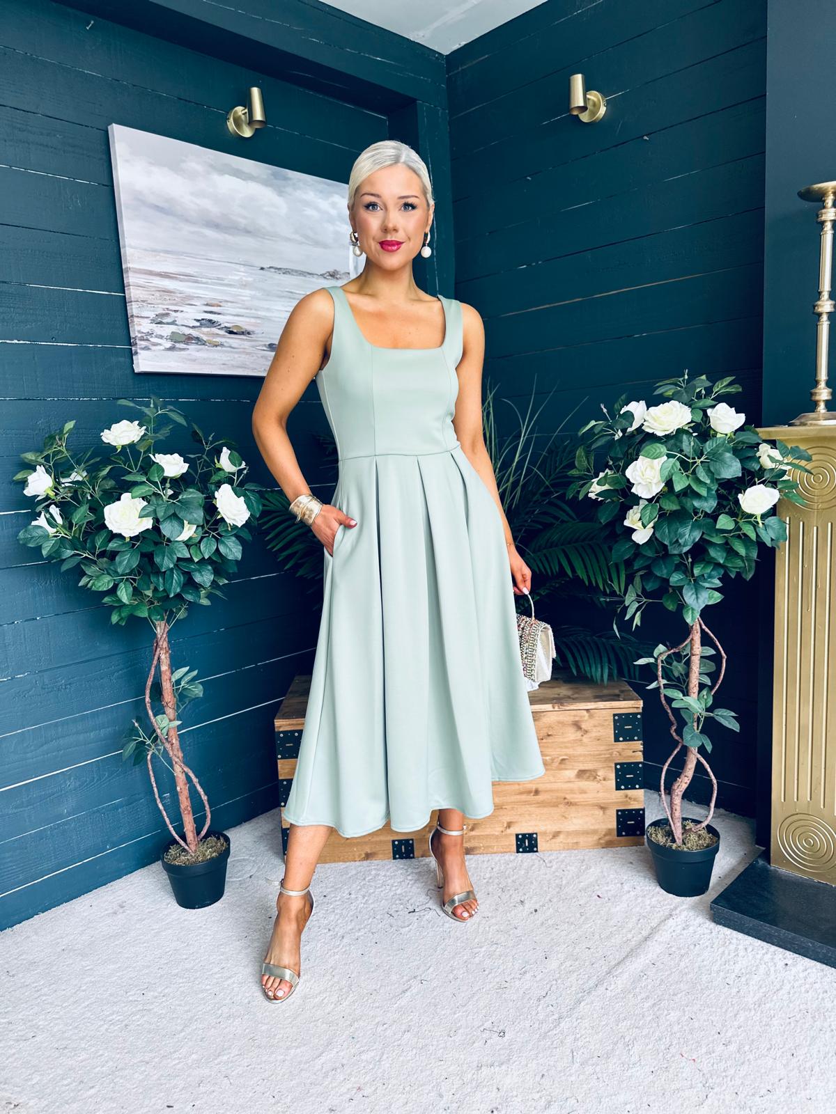 Erica Square Neck Midi Dress Sage