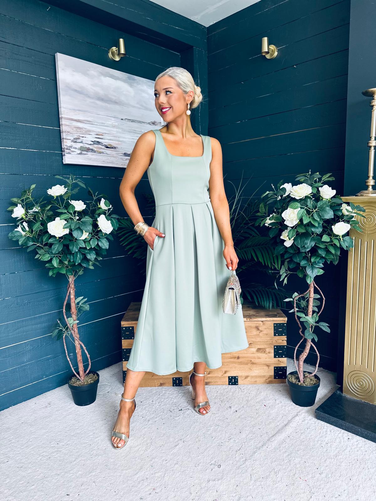 Erica Square Neck Midi Dress Sage
