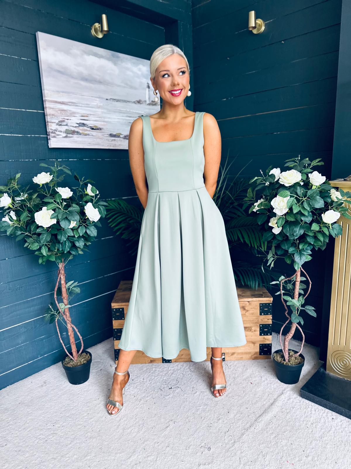 Erica Square Neck Midi Dress Sage