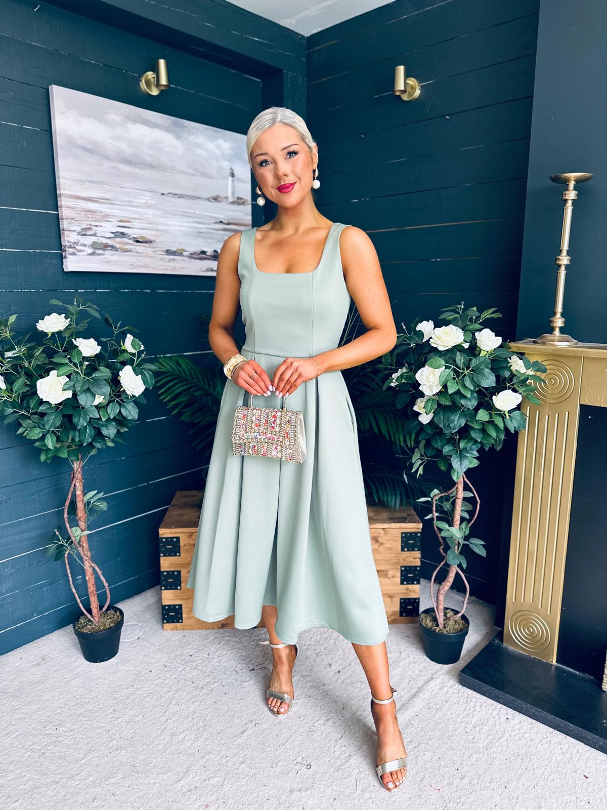 Erica Square Neck Midi Dress Sage