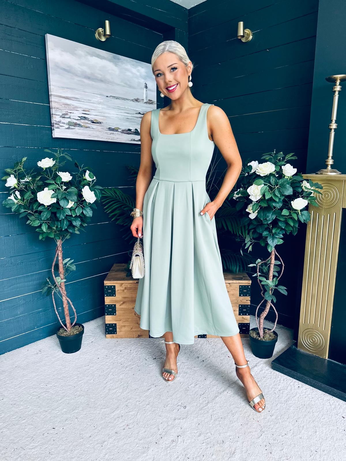 Erica Square Neck Midi Dress Sage