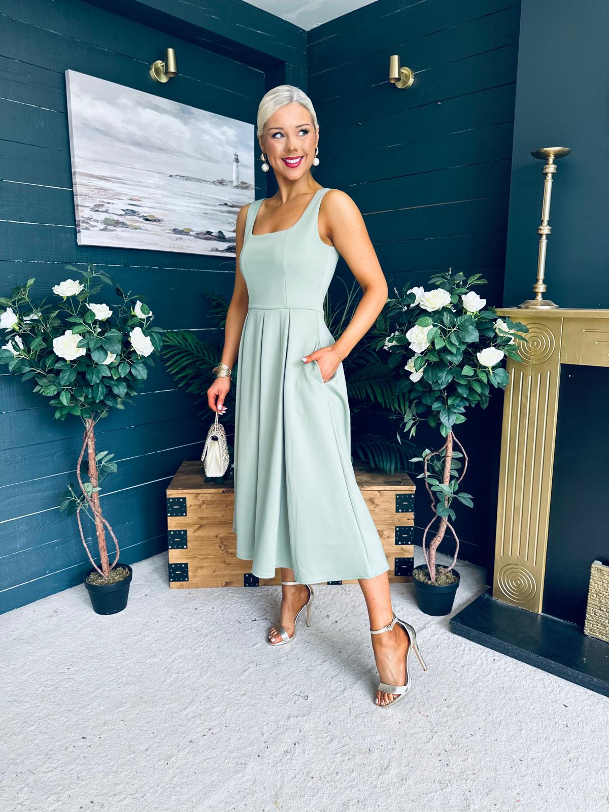 Erica Square Neck Midi Dress Sage