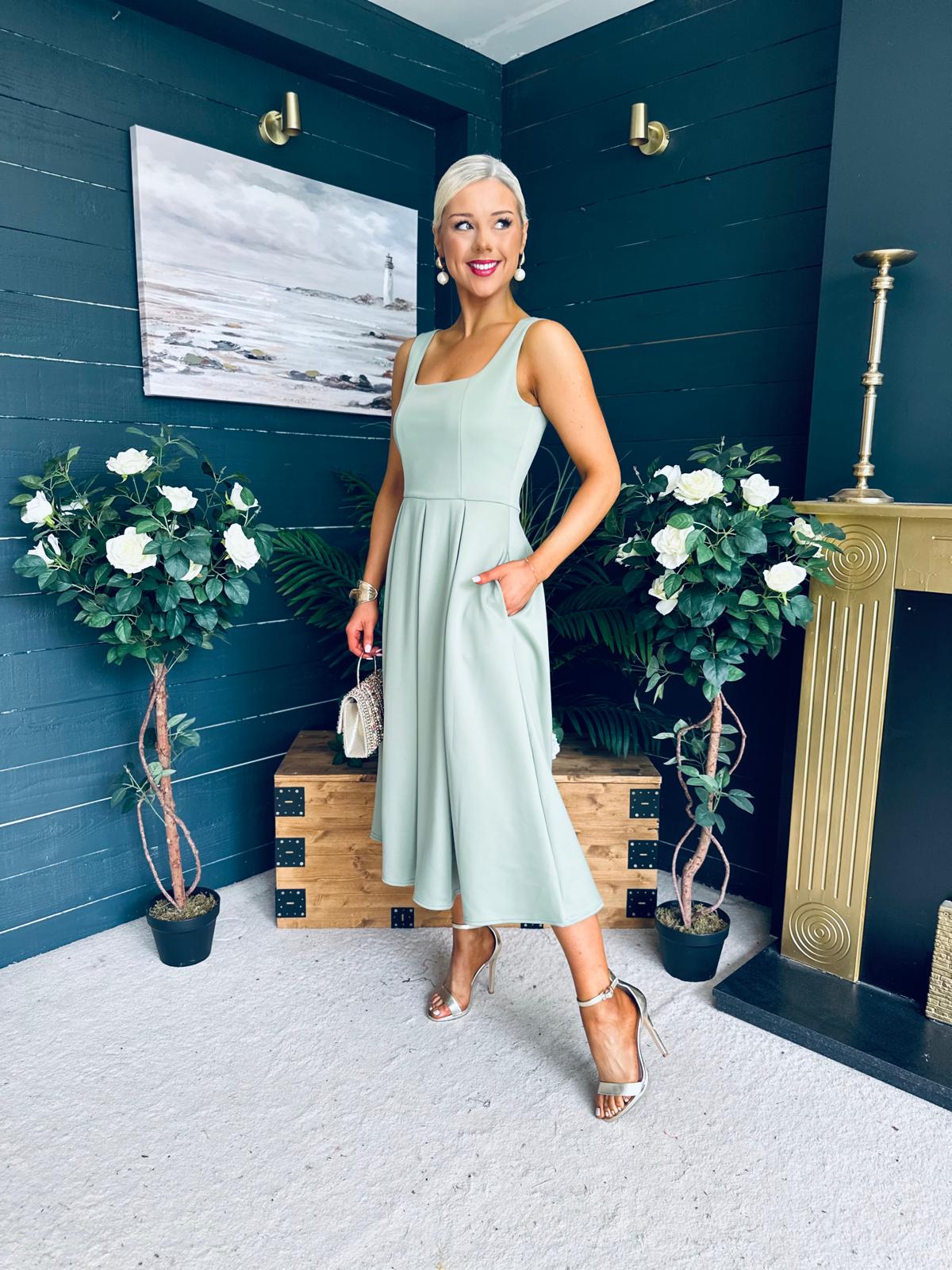 Erica Square Neck Midi Dress Sage