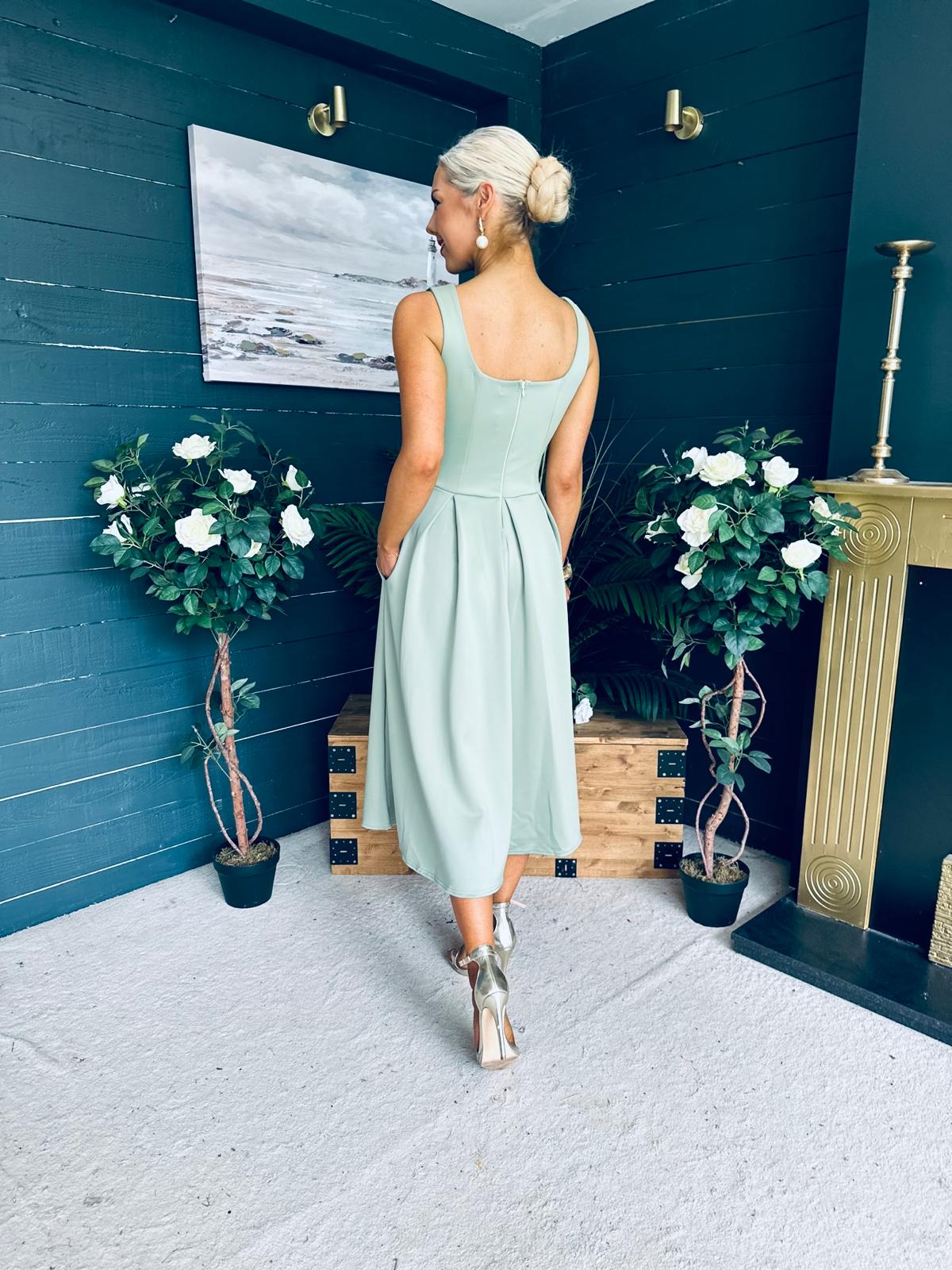Erica Square Neck Midi Dress Sage