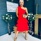 Casey Layered Detailed Occasion Dress Red