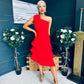 Casey Layered Detailed Occasion Dress Red