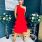 Casey Layered Detailed Occasion Dress Red