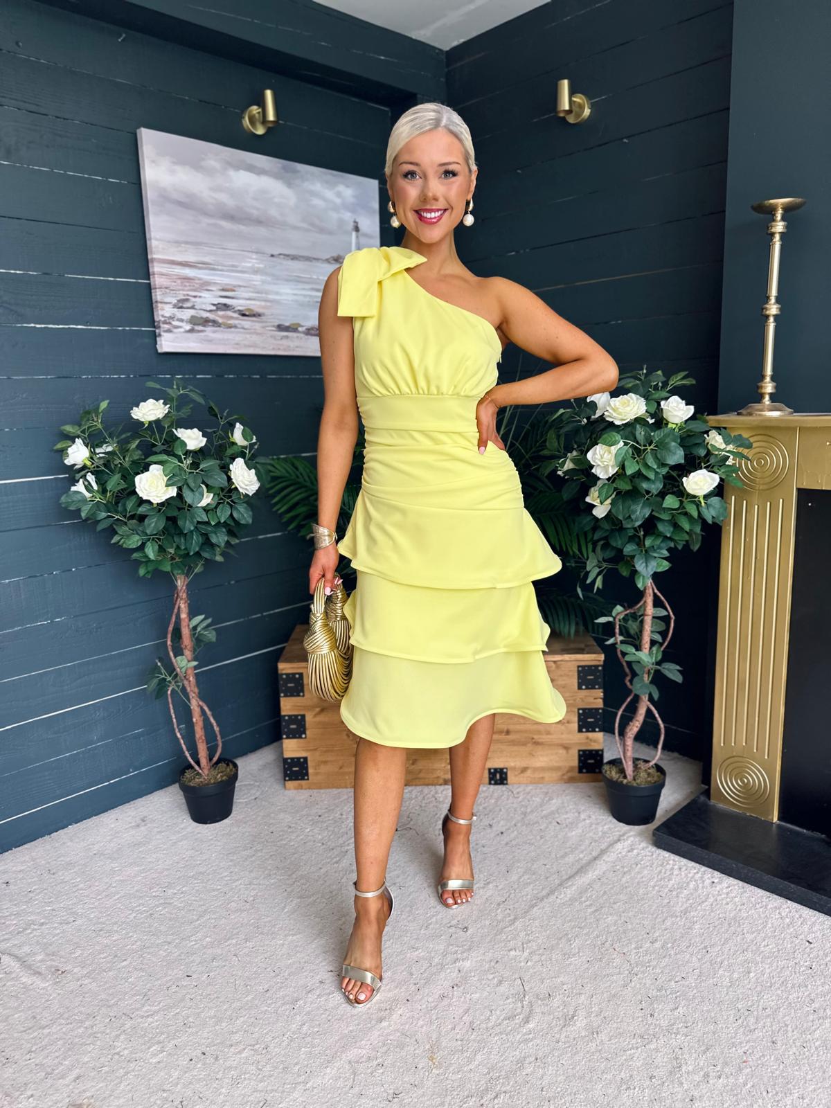 Casey Layered Detailed Occasion Dress Yellow