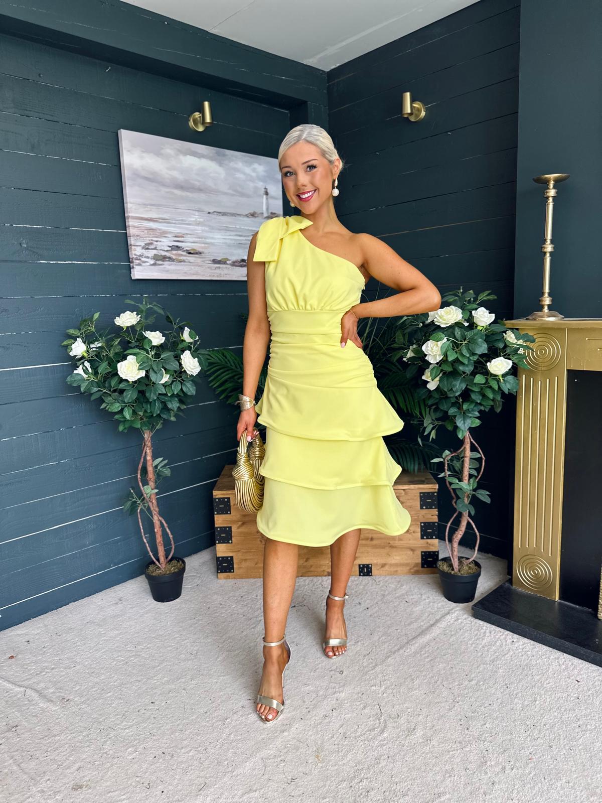 Casey Layered Detailed Occasion Dress Yellow