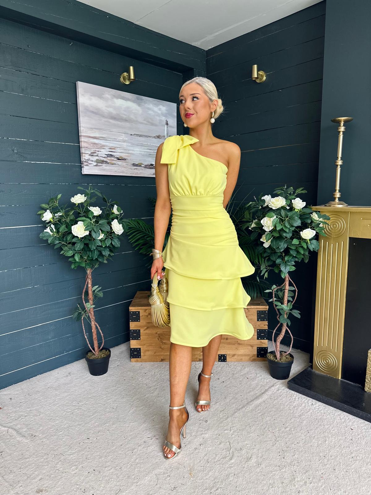 Casey Layered Detailed Occasion Dress Yellow
