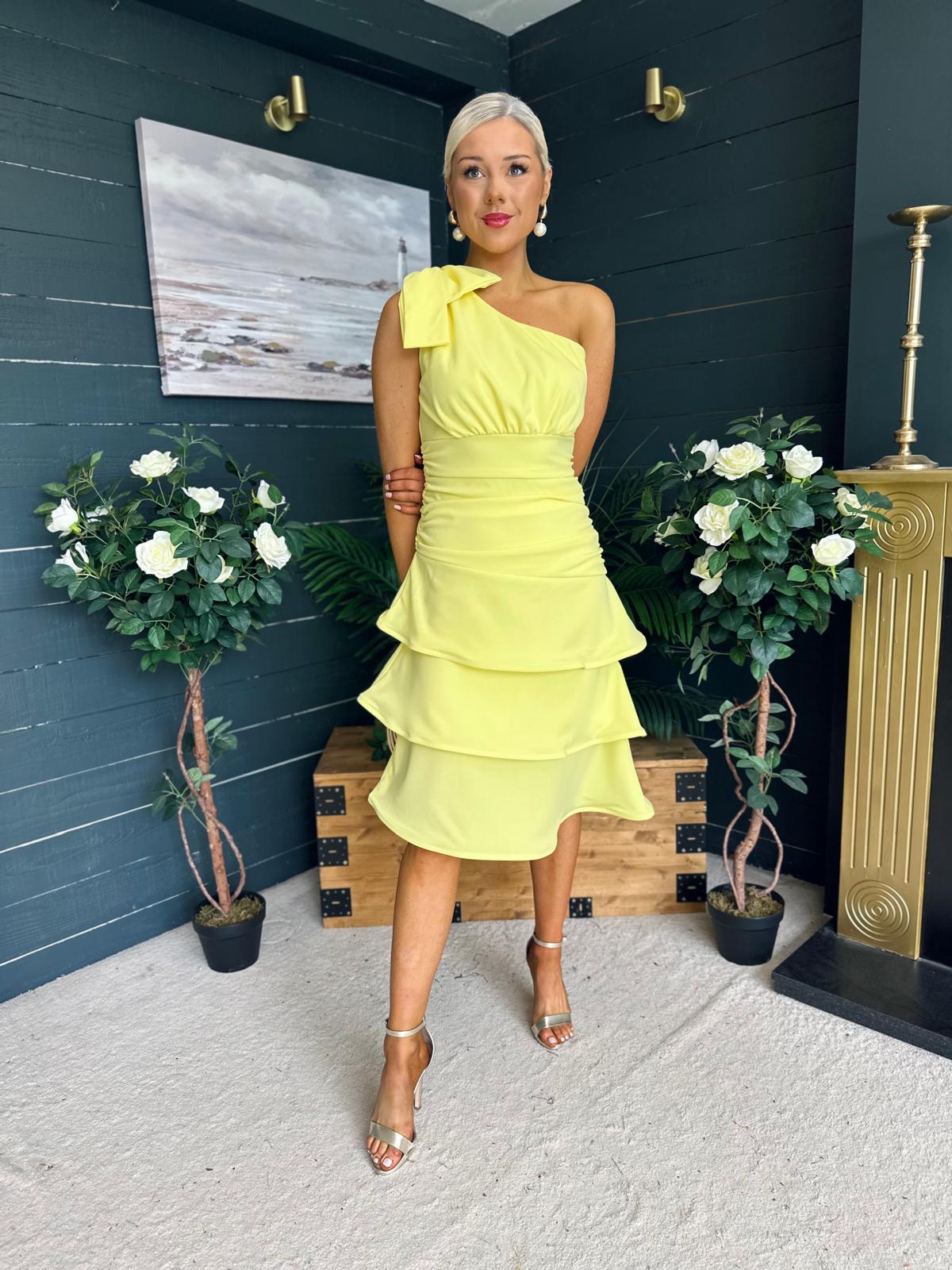 Casey Layered Detailed Occasion Dress Yellow