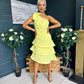 Casey Layered Detailed Occasion Dress Yellow