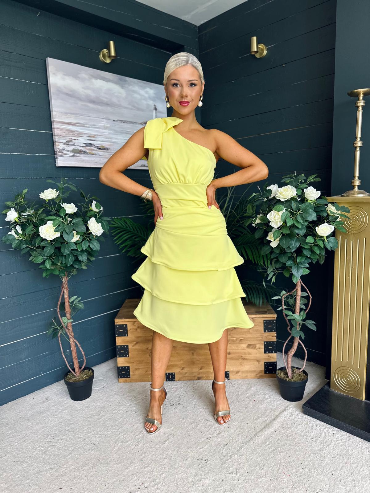 Casey Layered Detailed Occasion Dress Yellow