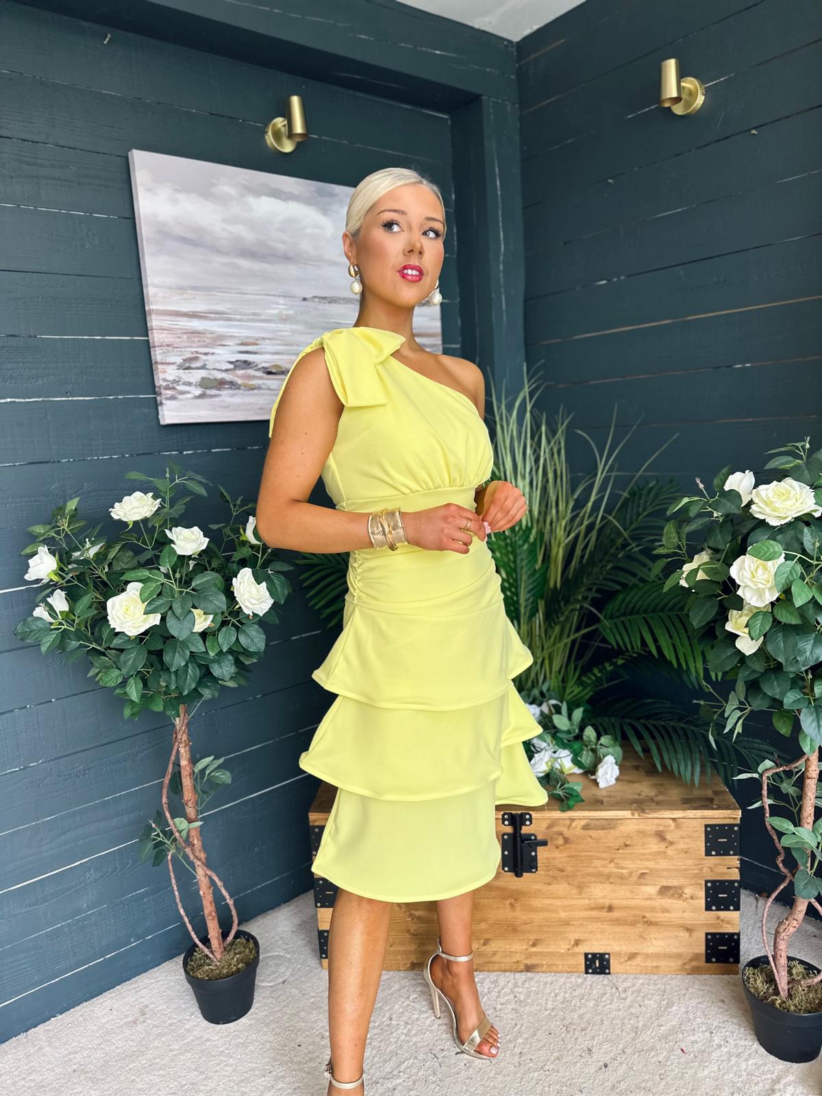 Casey Layered Detailed Occasion Dress Yellow