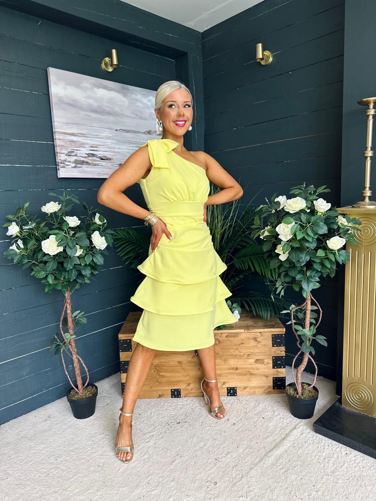 Casey Layered Detailed Occasion Dress Yellow