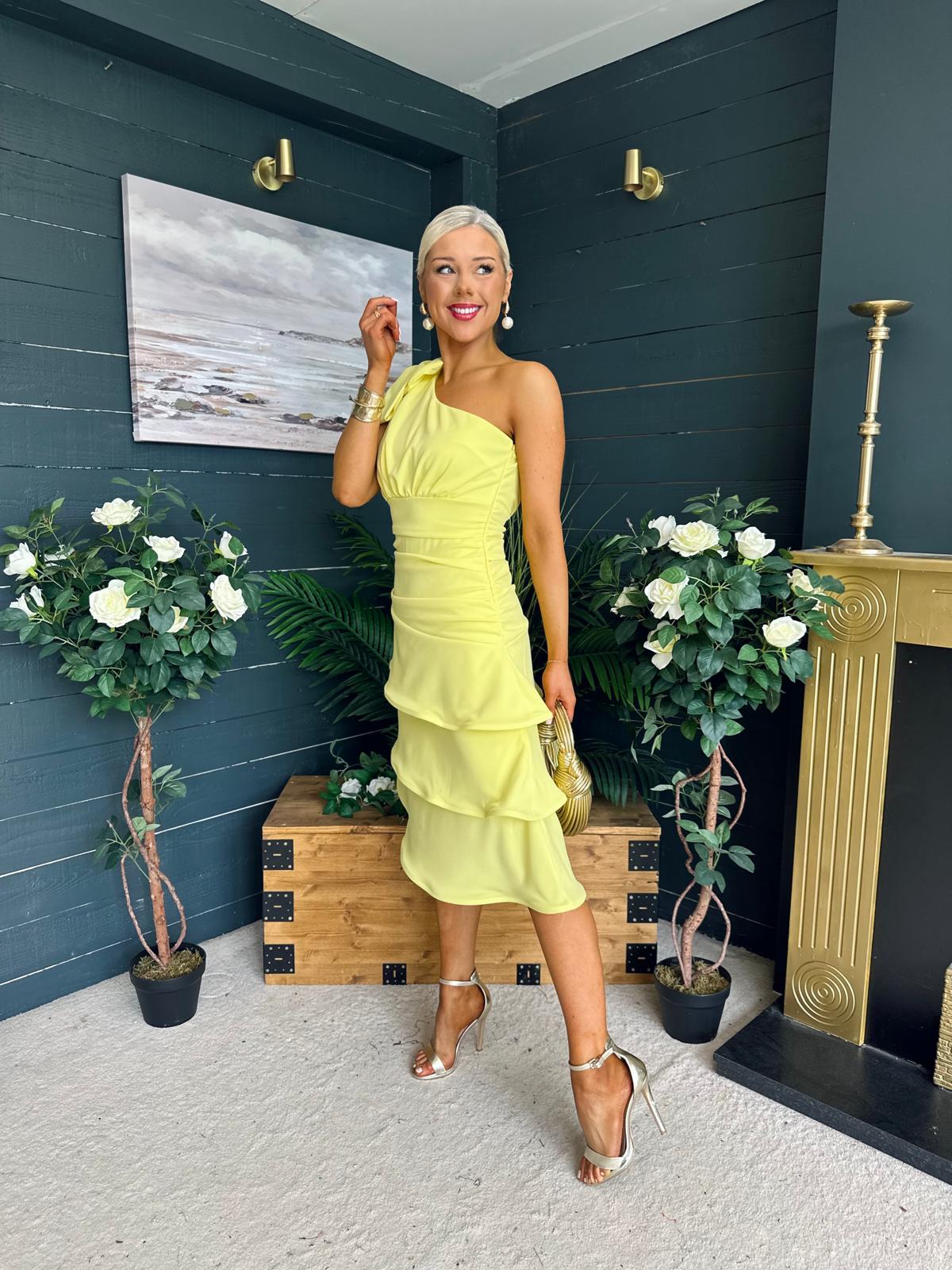 Casey Layered Detailed Occasion Dress Yellow