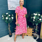 Paige Pleated Midi Dress Floral Fuchsia
