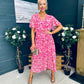 Paige Pleated Midi Dress Floral Fuchsia