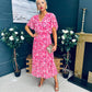 Paige Pleated Midi Dress Floral Fuchsia