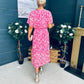 Paige Pleated Midi Dress Floral Fuchsia
