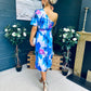 Emer One Shoulder Midi Dress Blue