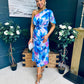 Emer One Shoulder Midi Dress Blue