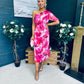 Emer One Shoulder Midi Dress Floral Fuchsia