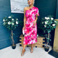 Emer One Shoulder Midi Dress Floral Fuchsia