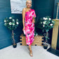 Emer One Shoulder Midi Dress Floral Fuchsia