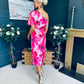 Emer One Shoulder Midi Dress Floral Fuchsia
