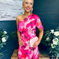 Emer One Shoulder Midi Dress Floral Fuchsia