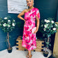 Emer One Shoulder Midi Dress Floral Fuchsia