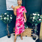 Emer One Shoulder Midi Dress Floral Fuchsia
