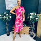 Emer One Shoulder Midi Dress Floral Fuchsia