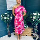 Emer One Shoulder Midi Dress Floral Fuchsia
