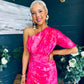 Emer One Shoulder Midi Dress Pink