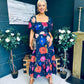 Davina Puff Sleeve Midi Dress Navy