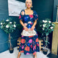 Davina Puff Sleeve Midi Dress Navy