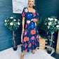 Davina Puff Sleeve Midi Dress Navy