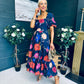 Davina Puff Sleeve Midi Dress Navy