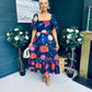 Davina Puff Sleeve Midi Dress Navy